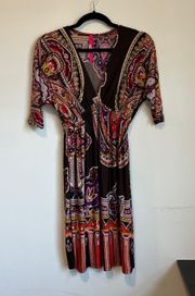 Cristina Love Orange & Purple Paisley Print Short Sleeve Dress