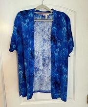 Isaac Mizrahi Live Blue Summer Floral Short Sleeve Open Front Cardigan Medium