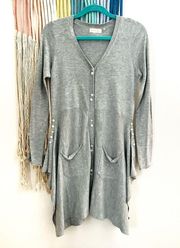 Blvd Cardi Grey Duster Button Detail Cardigan Sweater