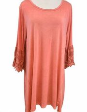 Kori pink tunic dress crochet sleeves