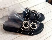 veeoleeta double suede strap pearl embellished Sandals. 7.5