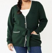 Womens Button Front Cardigan Sweater Green 2X Rayon Blend G7 Belted