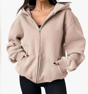 Mable cream oversized balloon sleeve zip up hoodie sweatshirt lounge jacket