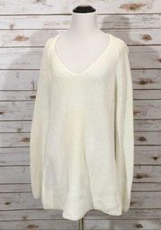 Lou & Grey Chunky Knit V Neck Sweater - Cream - Medium