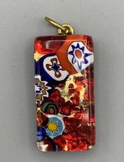 Vintage Glass of Murano Millefiori Flower Gold Foil Pendant Italy Blown Glass