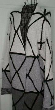 Joseph A. Open Cardigan Sweater Top Ombre Grid Gray Combo Size (L)