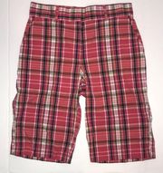 salmon plaid petite Bermuda shorts for women