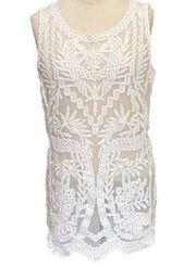 LAUNDRY by Shelli SEGAL Optic white  semi sheer lace tank size small