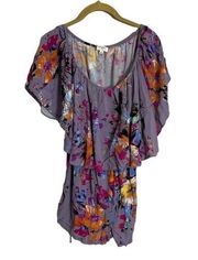 Umgee Purple Floral Romper Elastic Small