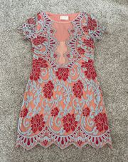 Coral Blue Red Lace Dress