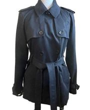 Club Monaco Trench Coat Women L Navy Double Breasted Belted Long Sleeve Lined