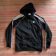 ADIDAS BLACK CLASSIC ZIP UP HOODED WINDBREAKER JACKET