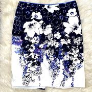 White House | Black Market  Blue Black and White Floral Print Mini Skirt