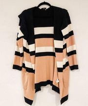 VICI Striped Hooded Cardigan in Cream Black White