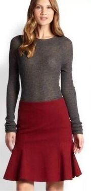 AKRIS maroon flare hem business professional skirt size 12