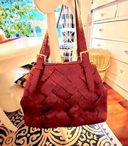 NWOT Cole Haan Burgandy Leather Woven Bag mint Cond.