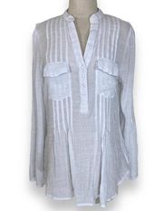 Zac & Rachel white gauze blouse, women’s medium Pintuck roll sleeve top