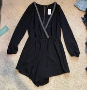 Black embellished georgette romper with pockets long sleeve never worn 