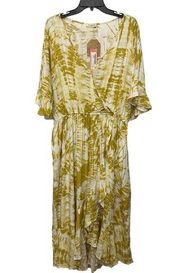 Kori Plus Tie Dye Surplice High Low Dress In Mustard Size 2X Assymetrical NWT