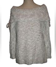 Umgee Oatmeal Chunky Knit Off Shoulder Sweater Size Large