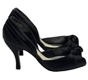 White House Black Market WHBM ❁ Satin Knot Peep Toe D’Orsay Heels ❁ Black 6M ❁