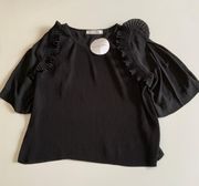 NEW See By Chloe Black Chiffon Accordion Pleated Ruffle Detail Blouse Shirt Top