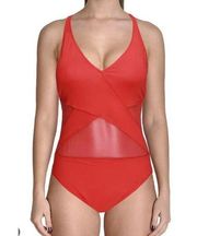 Bleu Rod Beattie  Women's Illusion Lattice One-Piece Swimsuit Coral Size 14 NWT