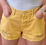 Forever 21 Yellow Denim Ripped Shorts