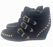 BOBOS GENIAL STAIR PLATINE SUEDE BLACK SNEAKER WEDGES WOMENS 7 RETAIL $245