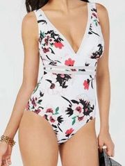 Tommy Hilfiger Womens One Piece Swim Suit White / Poppy Floral size 12 NWT