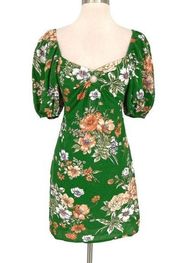 Sim and Sam Floral Puff Sleeve Sweetheart Mini Dress Green Size Small NWT