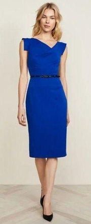 BLACK HALO 'Jackie' Belted Gabardine Sheath Dress in Cobalt Blue Size US 6