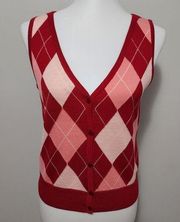 14. Talbots crimson Italian merino wool argyle vest size small