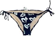 J. Crew Dark Blue Tie Side Bikini Bottoms with Silver Heart Pattern size Medium