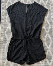 J. Crew linen blend tie waist black romper