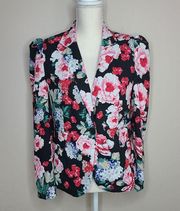 WHO WHAT WEAR FLORAL BLAZER WITH PUFFED SLEEVES‎ SIZE MEDIUM