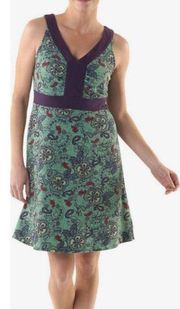 REI Co-op Sea Green/Purple/Pink Paisley Floral V-Neck Athletic Dress Knee Length