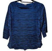 VINCE Silk Blue/Blk Zebra Striped 3/4 Long Raglan Sleeve Blouse Sz Small