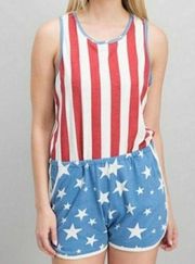 Junk Food romper flag print sleeveless women Size Medium