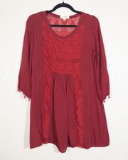 Burgundy Lace Front Tunic Dress Size Medium