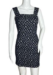 Diane Von Furstenberg Sheath Dress Navy Blue Cream Geometric Print Sleeveless