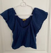 Blue Shirt Sleeve Crop Top 