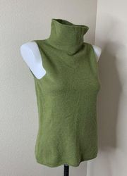 Bloomingdale’s NOW Sz Small Sleeveless Turtleneck 100% Cashmere Green Sweater