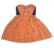 Peach Navy Blue Comma Pattern Strapless Dress  Size Medium