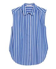 Mango Womens Striped Organic Cotton Sleeveless Blouse Size Large Blue