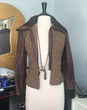 women wool & Genuine leather slim jacket