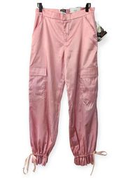 Y2K  Barbiecore Pink Satin Cargo Pants Tapered Leg