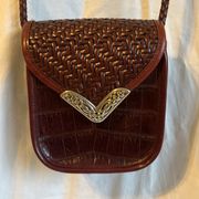 Brighton Mini Basket Weave Reptile Print Silver Clasp Crossbody Purse