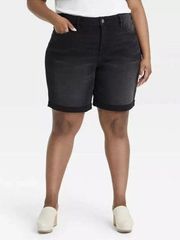 Ava & Viv High-Rise Bermuda 9” Jean Shorts Black Women's 26W NWT