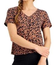 IDEOLOGY Brown Black Cheetah Leopard Animal Print V-Neck Short Sleeve Tee TShirt